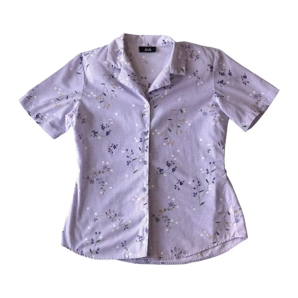 Vintage Tapestry Y2K Purple Gingham Floral Button Down - 90s Cottagecore